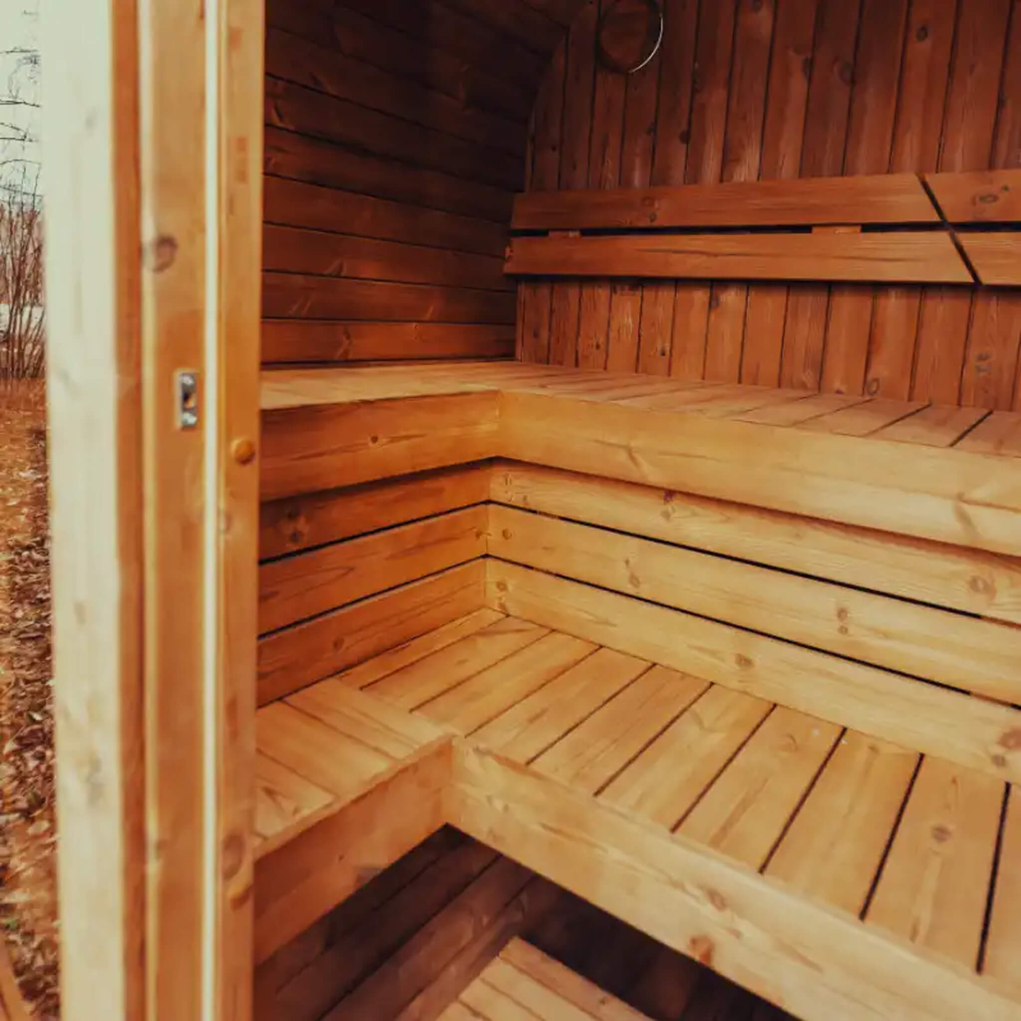 4-Person Outdoor Scandinavian ThermoWood Cube Sauna Kit with LED Lighting - SAK25470