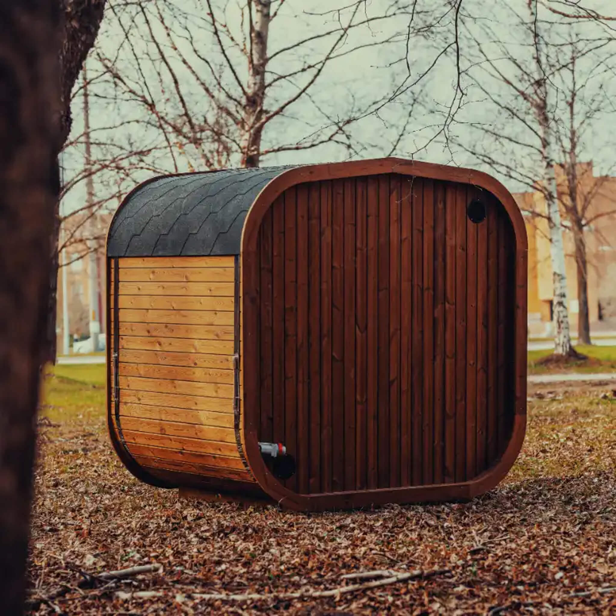 4-Person Outdoor Scandinavian ThermoWood Cube Sauna Kit with LED Lighting - SAK25470