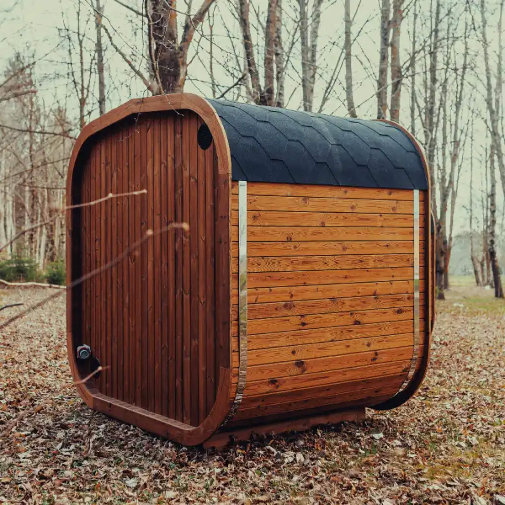 4-Person Outdoor Scandinavian ThermoWood Cube Sauna Kit with LED Lighting - SAK25470