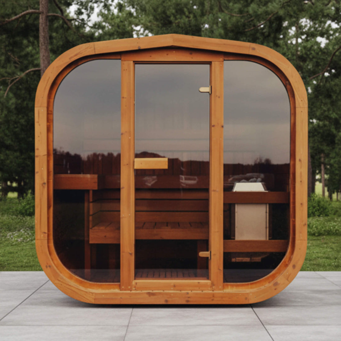 Premium 6-Person Outdoor Scandinavian ThermoWood Cube Sauna Kit With LED Lighting (SAK89146)