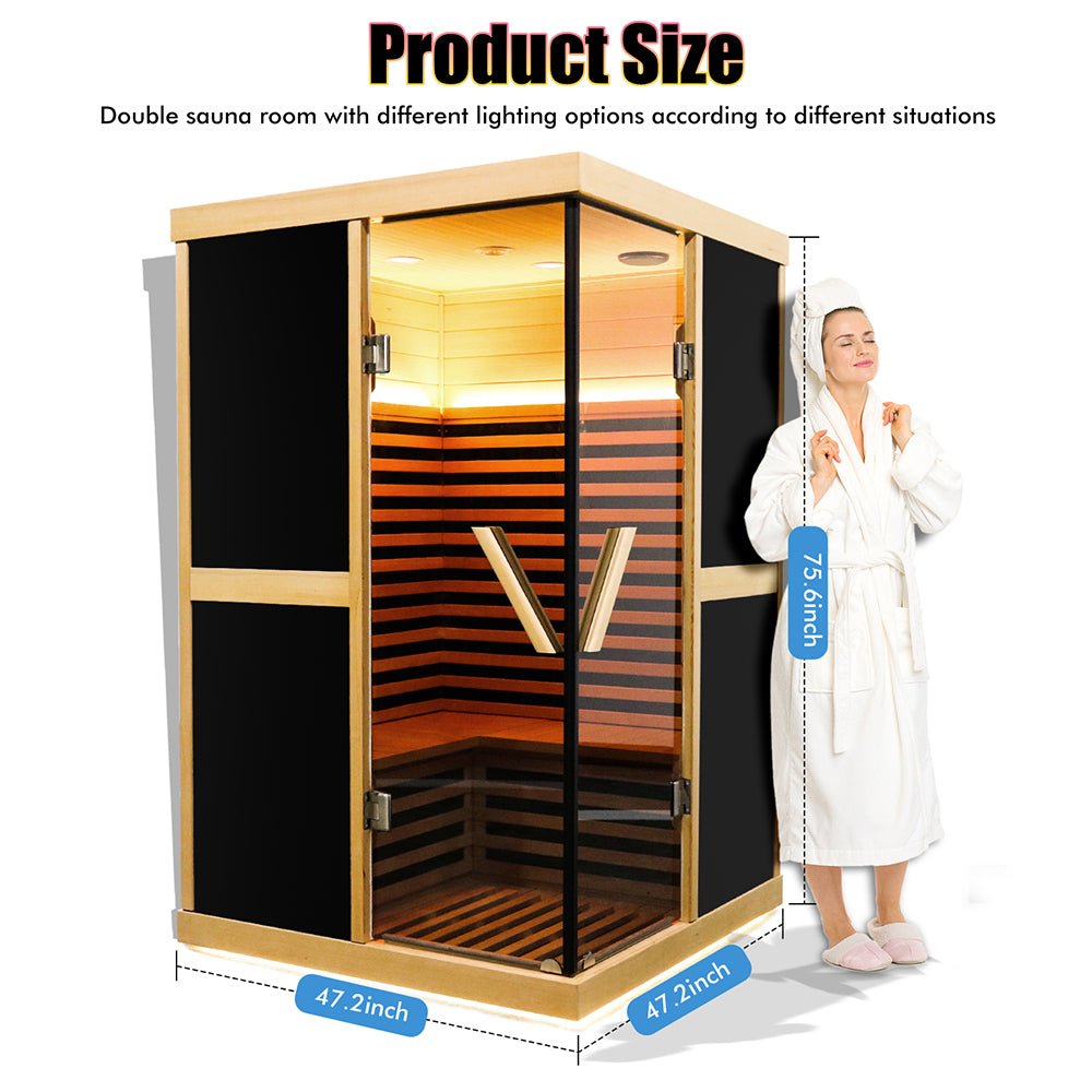 Thermora Helix 2-Person V-Shaped Far Infrared Sauna Room Double Glass Doors - SAK96413