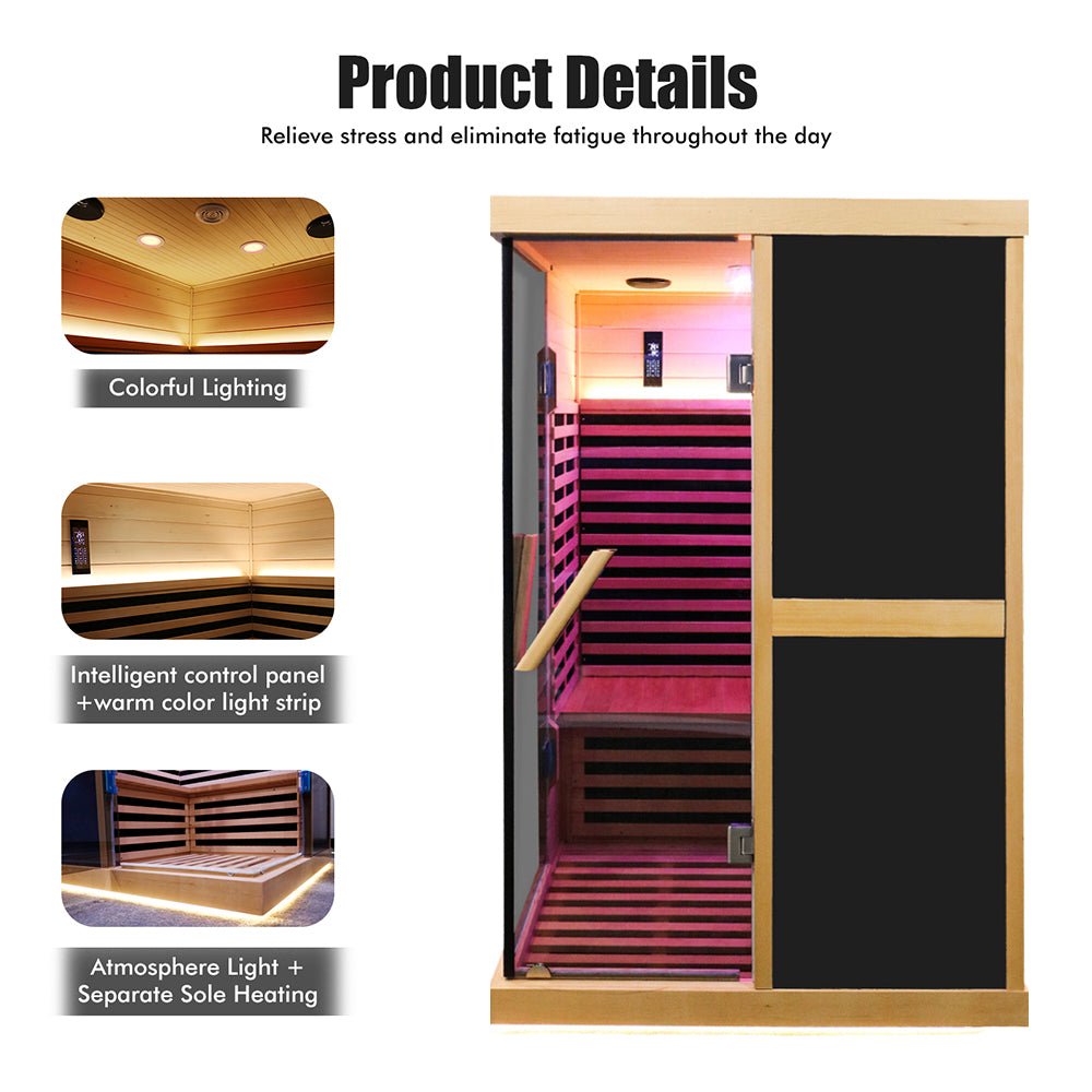 Thermora Helix 2-Person V-Shaped Far Infrared Sauna Room Double Glass Doors - SAK96413