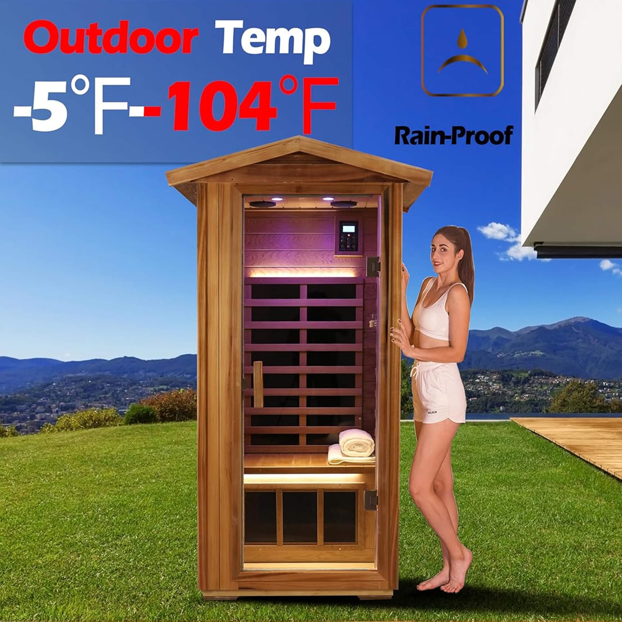 Thermora Xyra 1-Person Outdoor Red Cedar Low EMF Infrared Sauna - SAK32783