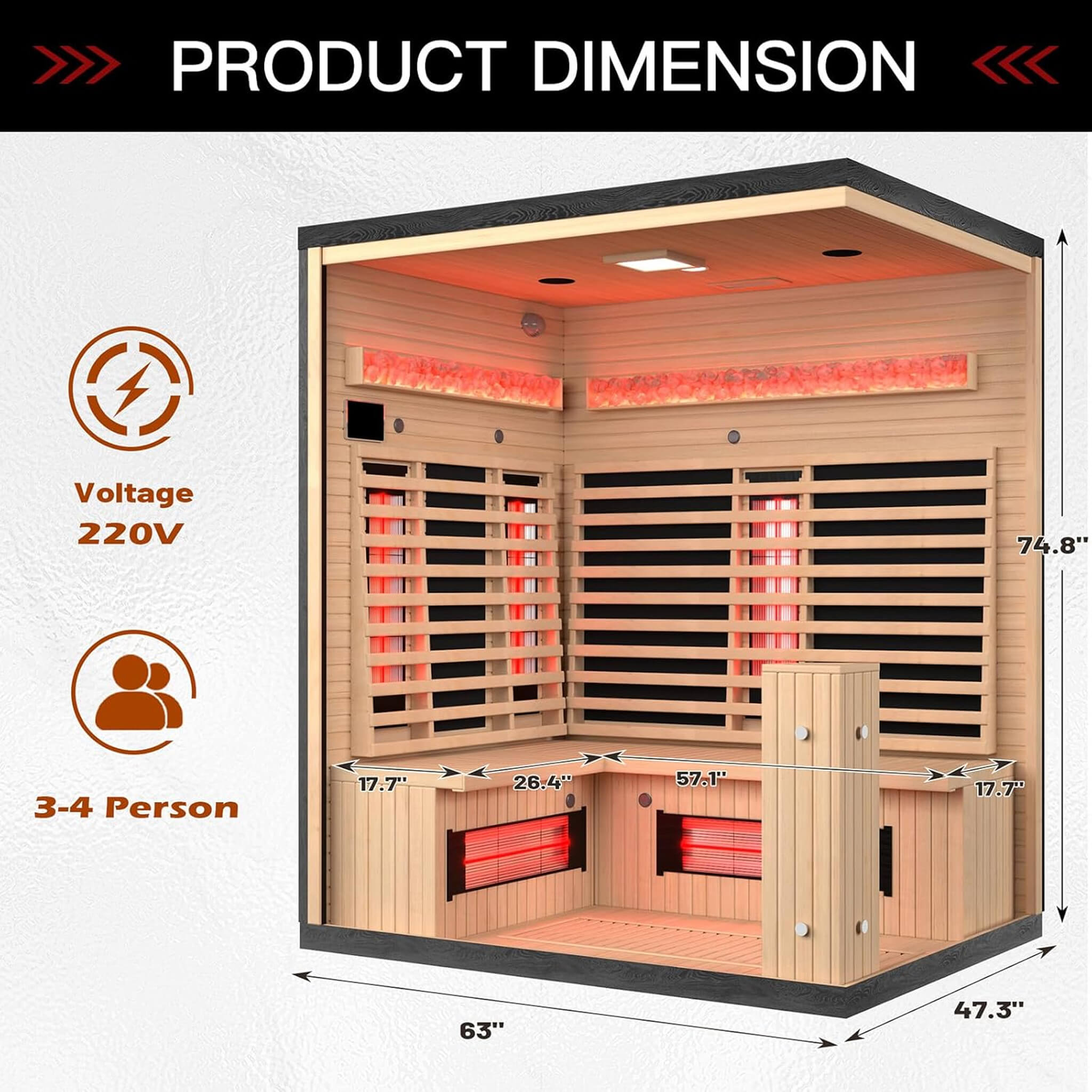 Rövia Ember 4-Person Full-Spectrum Infrared Sauna with Himalayan Salt Panels - SAK80537