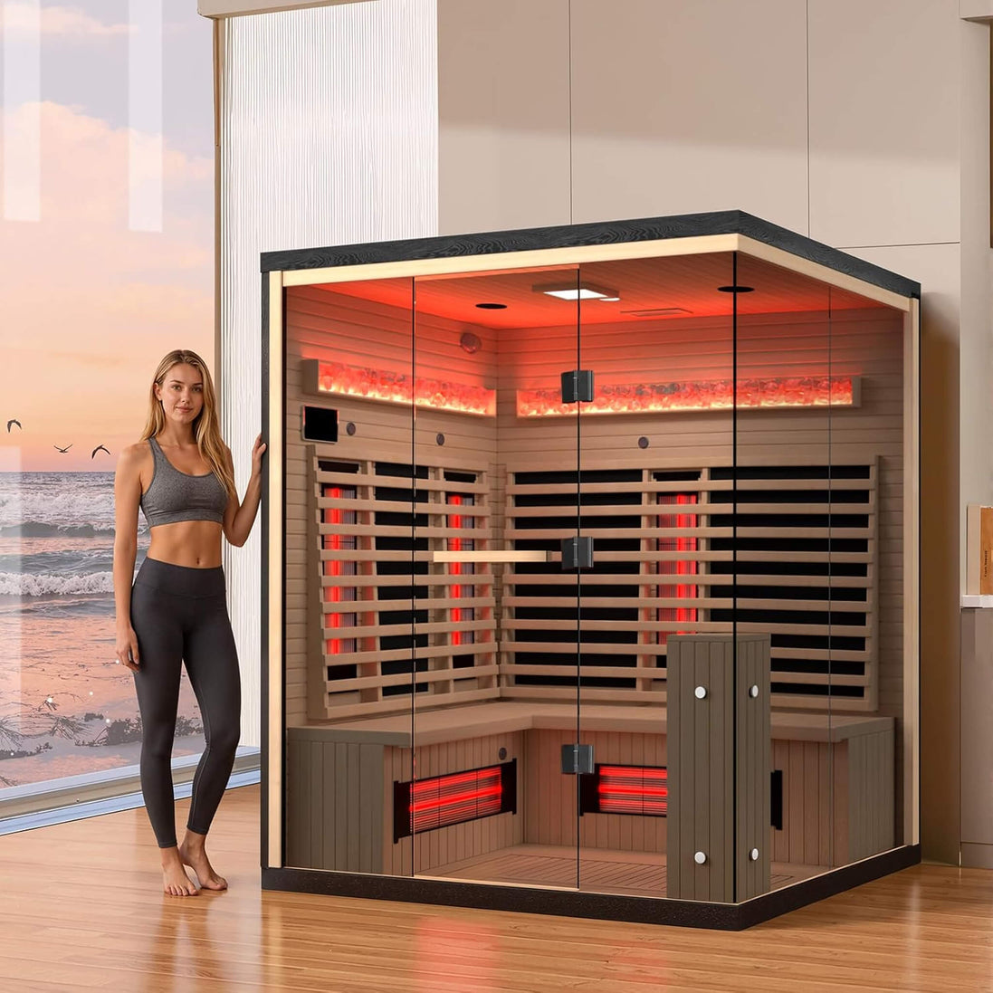 Rövia Ember 4-Person Full-Spectrum Infrared Sauna with Himalayan Salt Panels - SAK80537