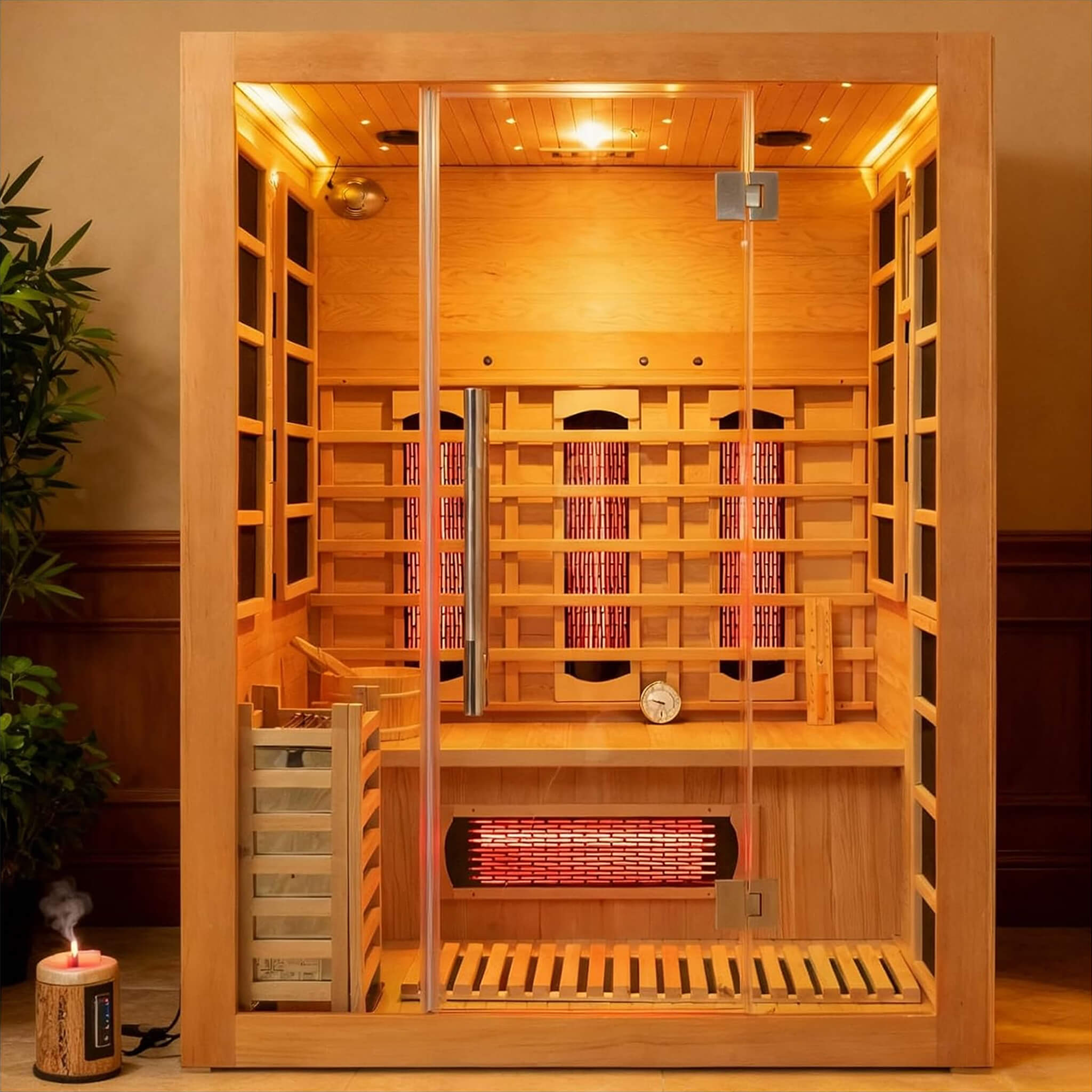 Rövia Aurora 3-Person Indoor Hybrid Sauna Room with Infrared and 4.5kW Heater - SAK41592