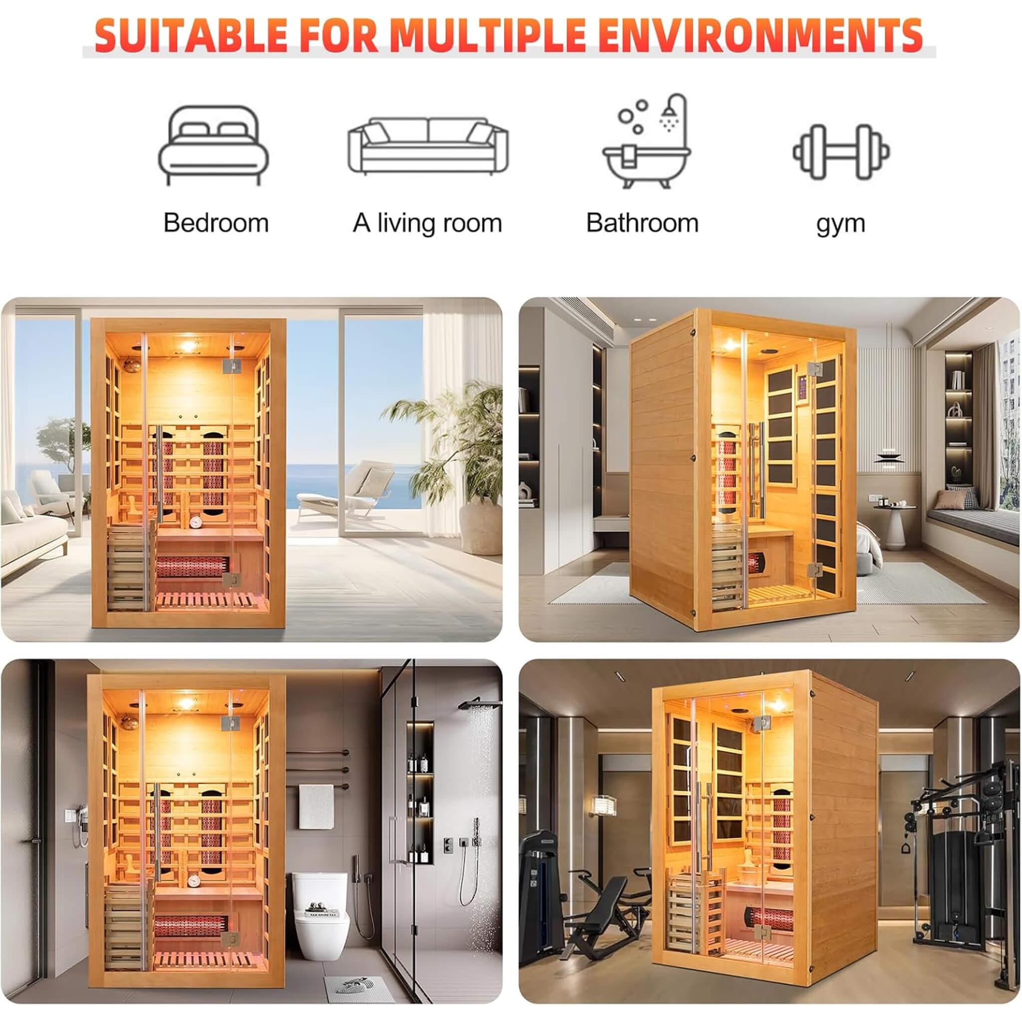 Rövia Aurora 3-Person Indoor Hybrid Sauna Room with Infrared and 4.5kW Heater - SAK41592