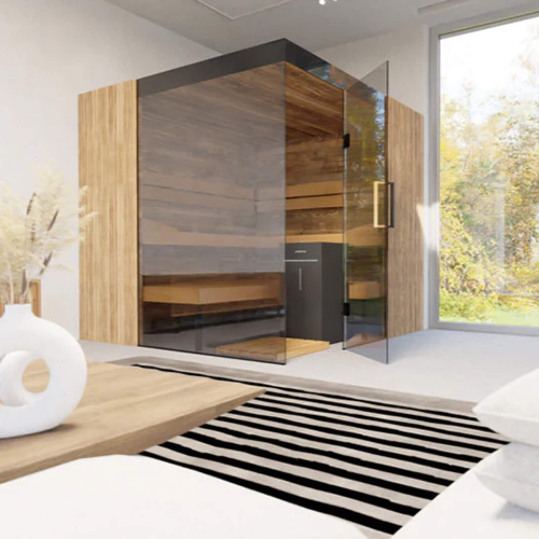 ThermaSol Aalto 4-Person Indoor Semi-Panoramic Glass Sauna Cabin - SAK13285