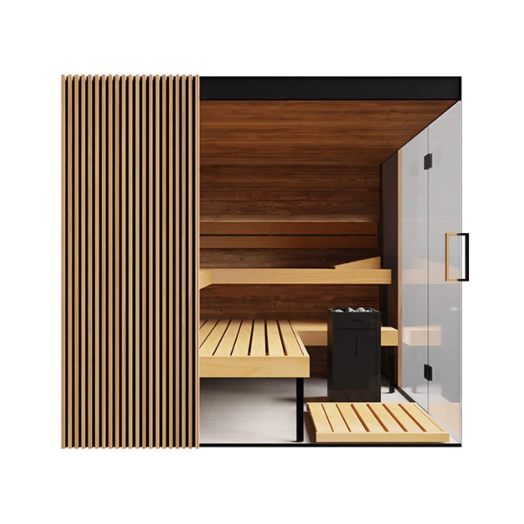 ThermaSol Aalto 4-Person Indoor Semi-Panoramic Glass Sauna Cabin - SAK13285