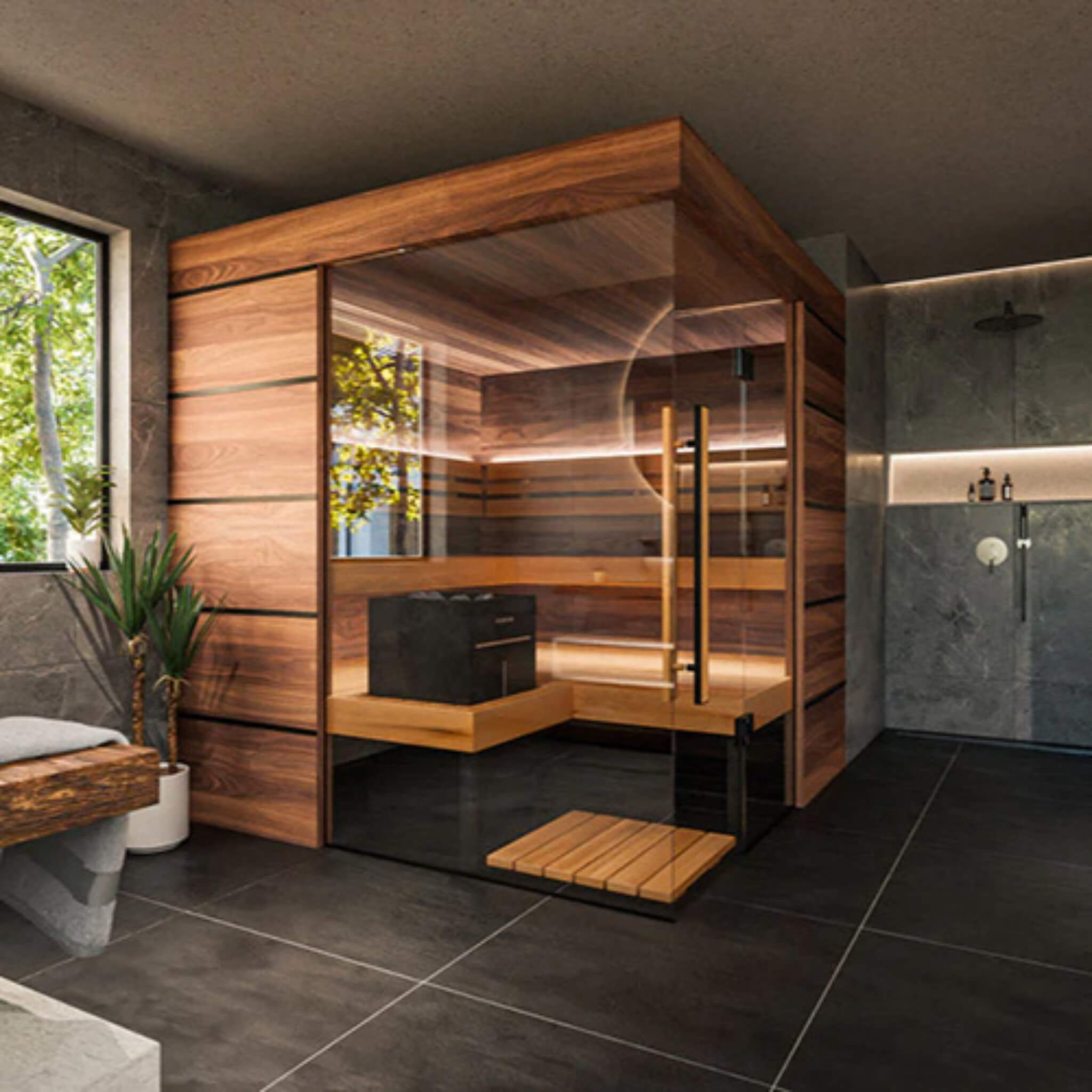ThermaSol Astra 4-Person Indoor Semi-Panoramic Glass Sauna Cabin - SAK90471