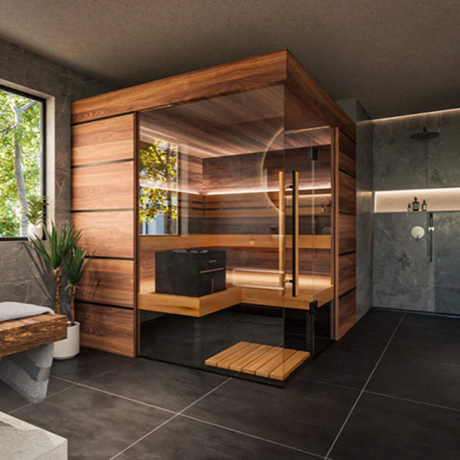 ThermaSol Astra 4-Person Indoor Semi-Panoramic Glass Sauna Cabin - SAK90471
