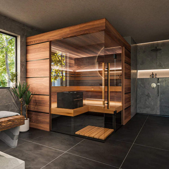ThermaSol Astra 4-Person Indoor Semi-Panoramic Glass Sauna Cabin - SAK90471