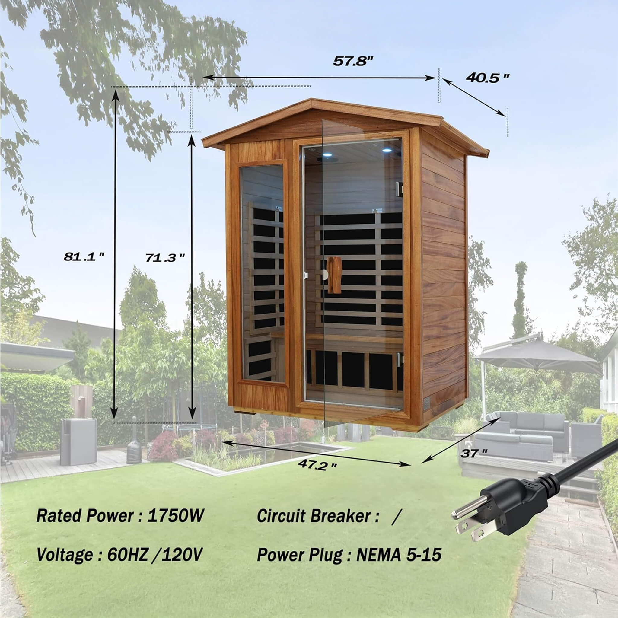 Thermora Ignis 2-Person Ultra-Low EMF Mahogany Outdoor Infrared Sauna - SAK43021