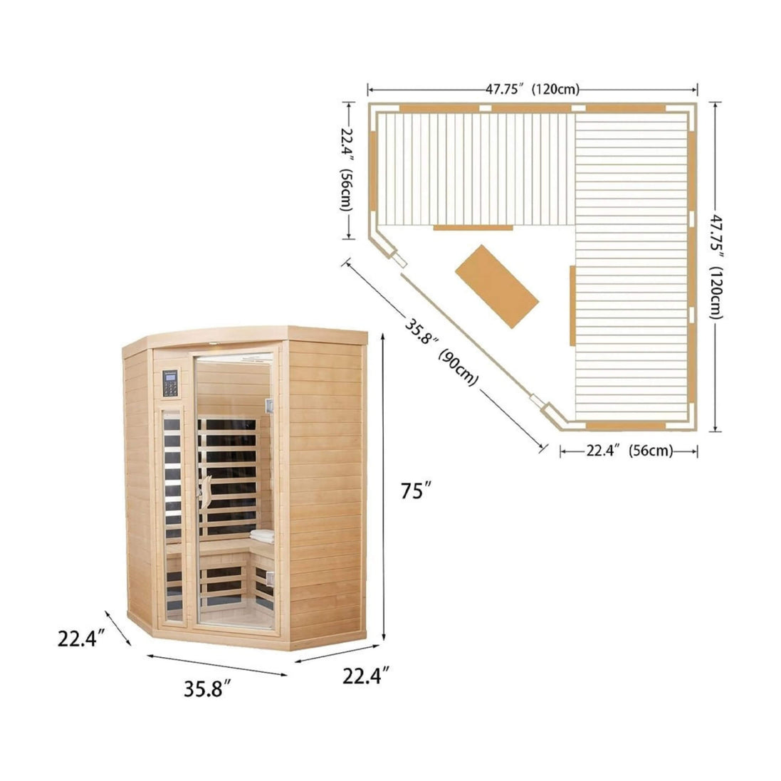 Thermora Laurent 2-Person Corner Far Infrared Sauna Room 1600W Bluetooth - SAK81524