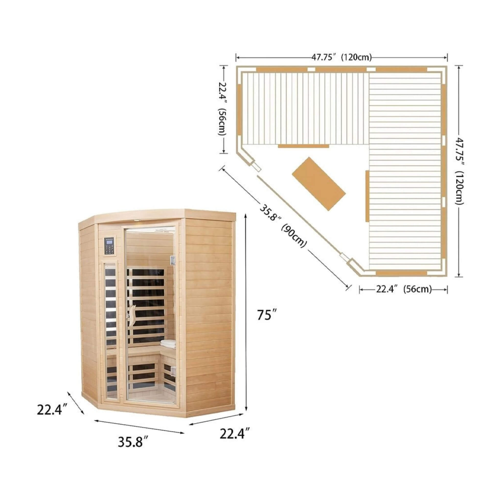 Thermora Laurent 2-Person Corner Far Infrared Sauna Room 1600W Bluetooth - SAK81524