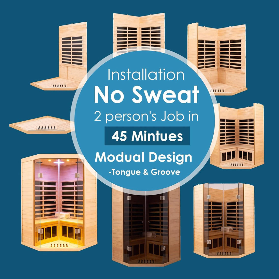 Thermora Laurent 2-Person Corner Far Infrared Sauna Room 1600W Bluetooth - SAK81524