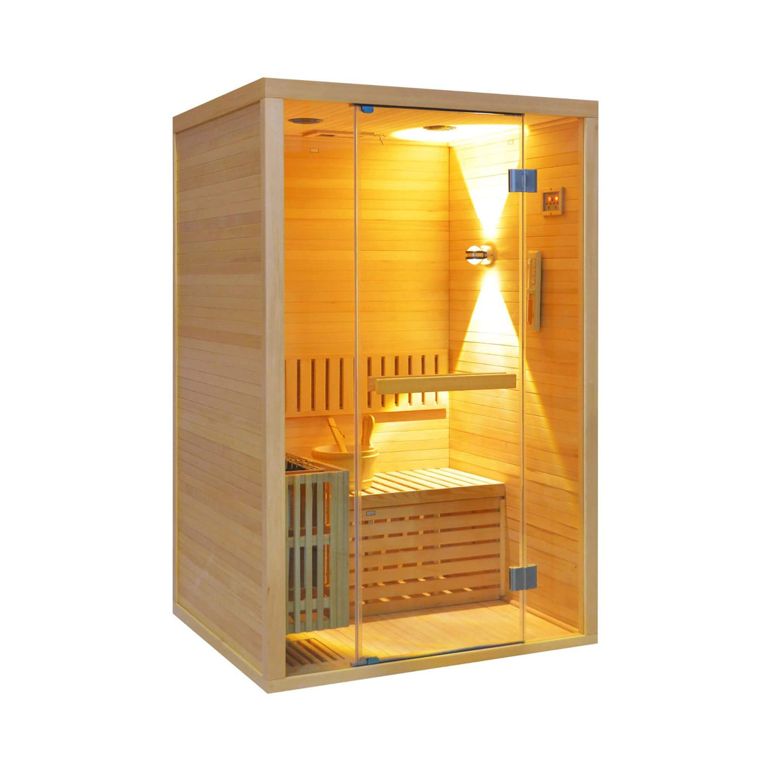 Thermora Alpine 2-Person 3kW Hemlock Wood Sauna Room with LED Wall Light - SAK28471Thermora Alpine 2-Person 3kW Hemlock Wood Sauna Room with LED Wall Light - SAK28471