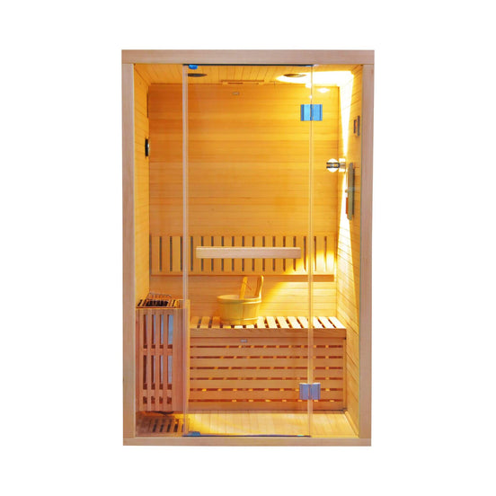 Thermora Alpine 2-Person 3kW Hemlock Wood Sauna Room with LED Wall Light - SAK28471Thermora Alpine 2-Person 3kW Hemlock Wood Sauna Room with LED Wall Light - SAK28471