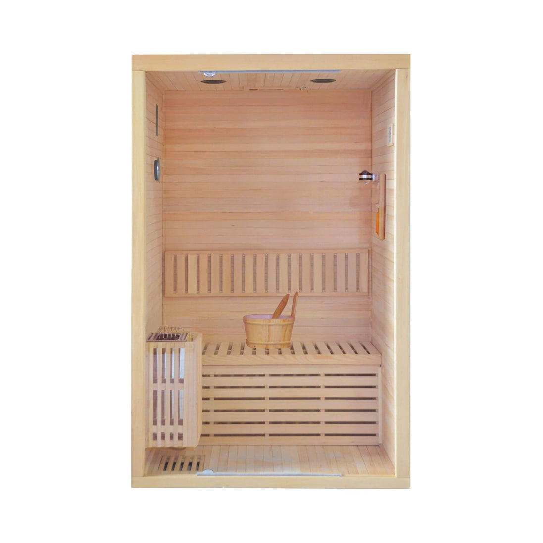 Thermora Alpine 2-Person 3kW Hemlock Wood Sauna Room with LED Wall Light - SAK28471Thermora Alpine 2-Person 3kW Hemlock Wood Sauna Room with LED Wall Light - SAK28471