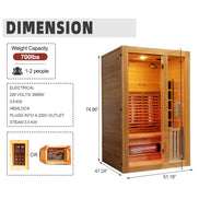 Rövia Luma 2-Person Indoor Hybrid Sauna Room with Infrared and 3.5kW Heater - SAK83750
