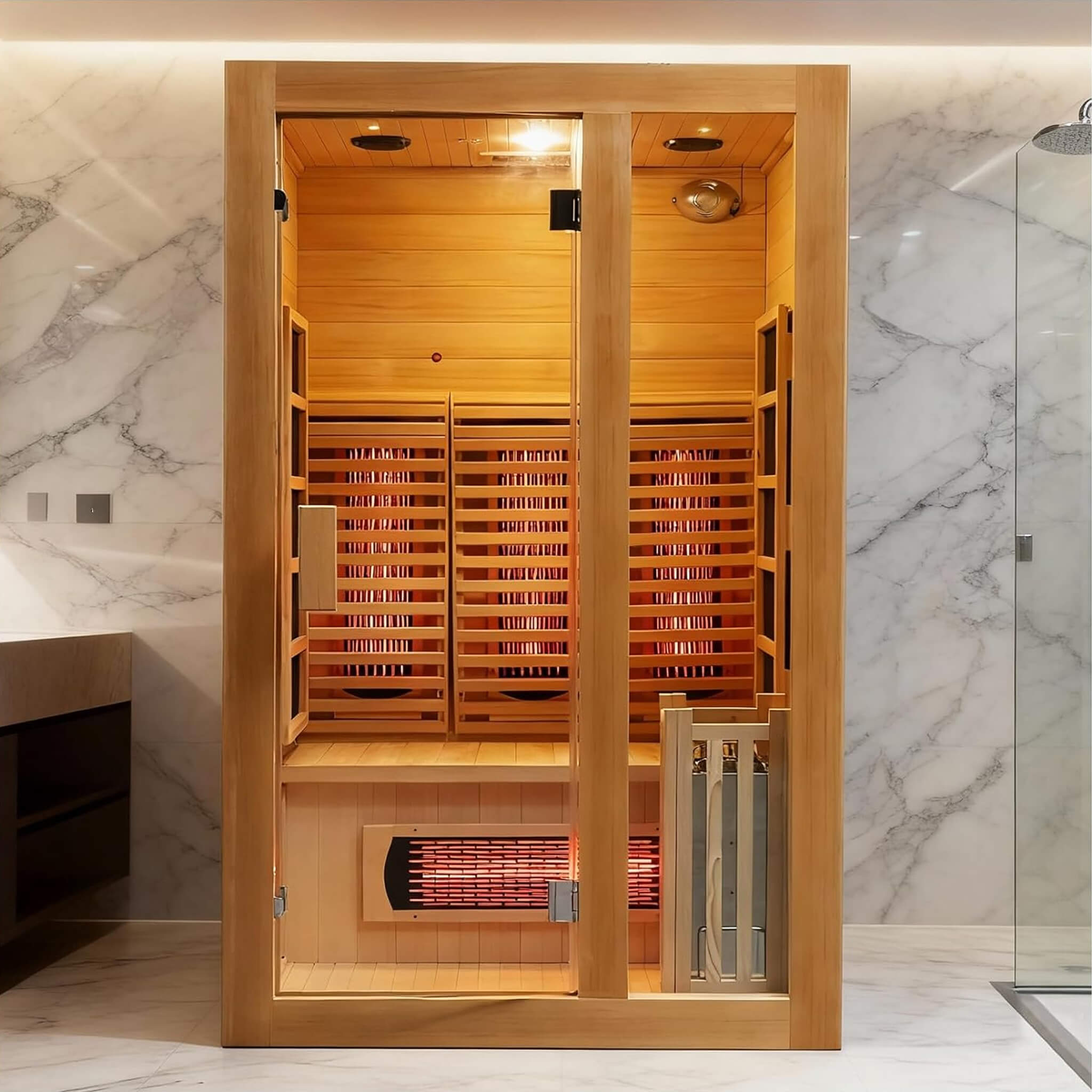 Rövia Luma 2-Person Indoor Hybrid Sauna Room with Infrared and 3.5kW Heater - SAK83750