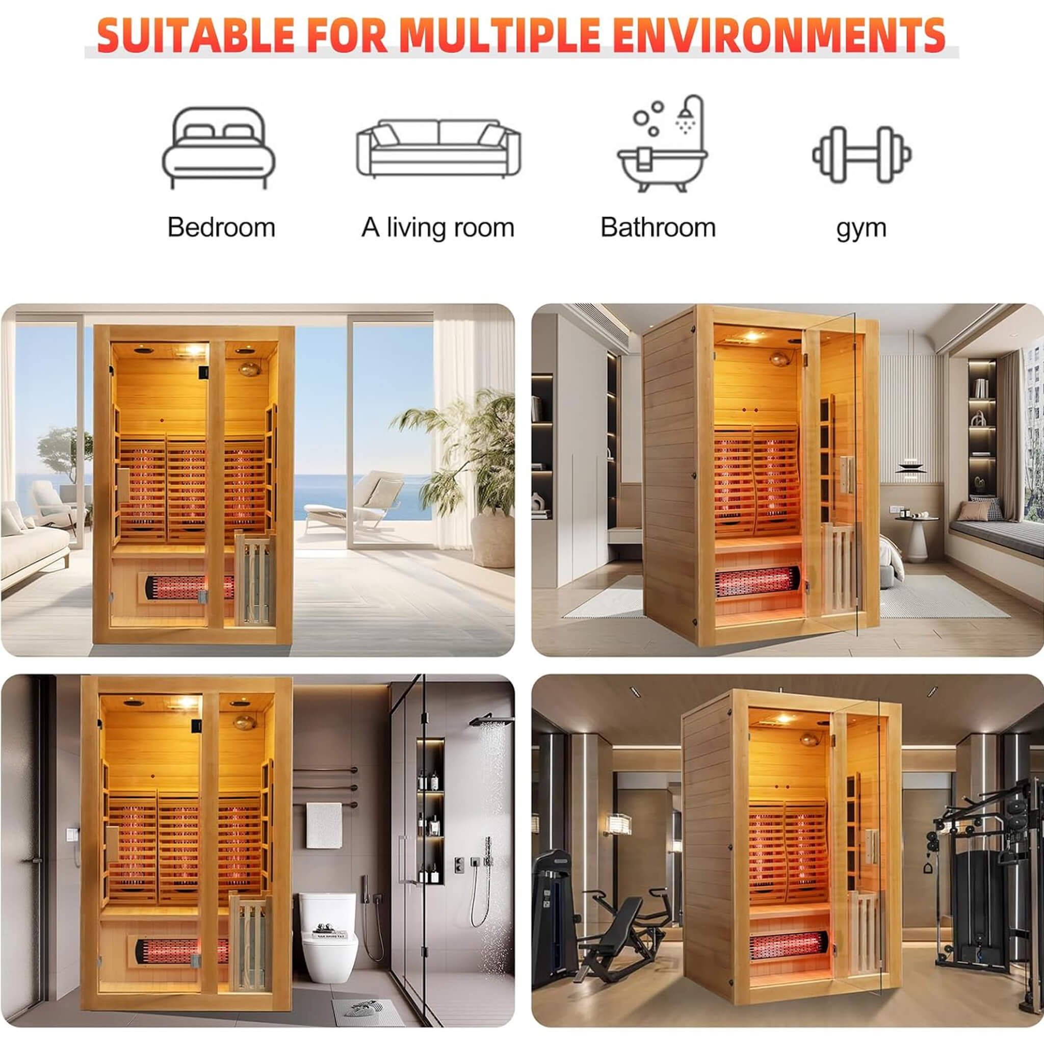 Rövia Luma 2-Person Indoor Hybrid Sauna Room with Infrared and 3.5kW Heater - SAK83750